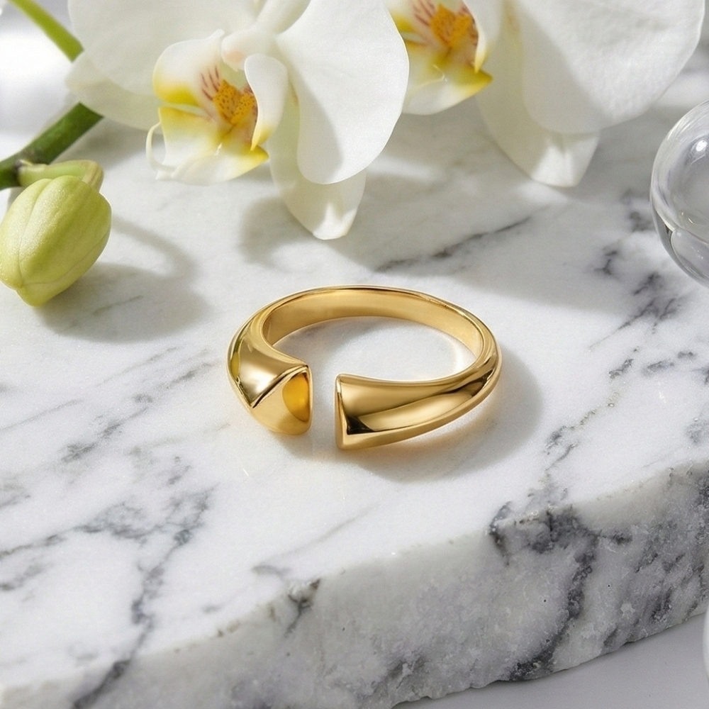 18k Gold Plated 316L SS Open Cuff Ring Adjustable Sculptural Gold Adj 7-9
